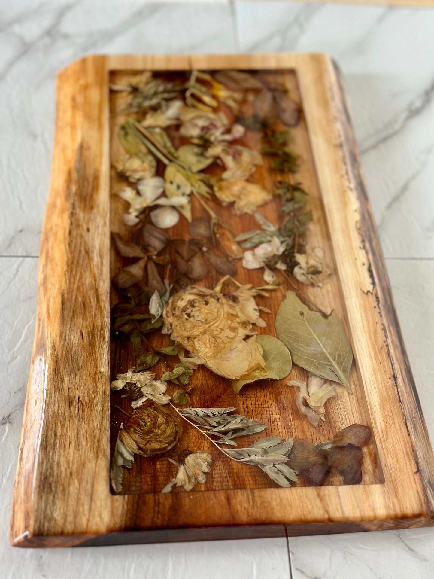 Live Edge Rectangle Serving Board Flower Preservation