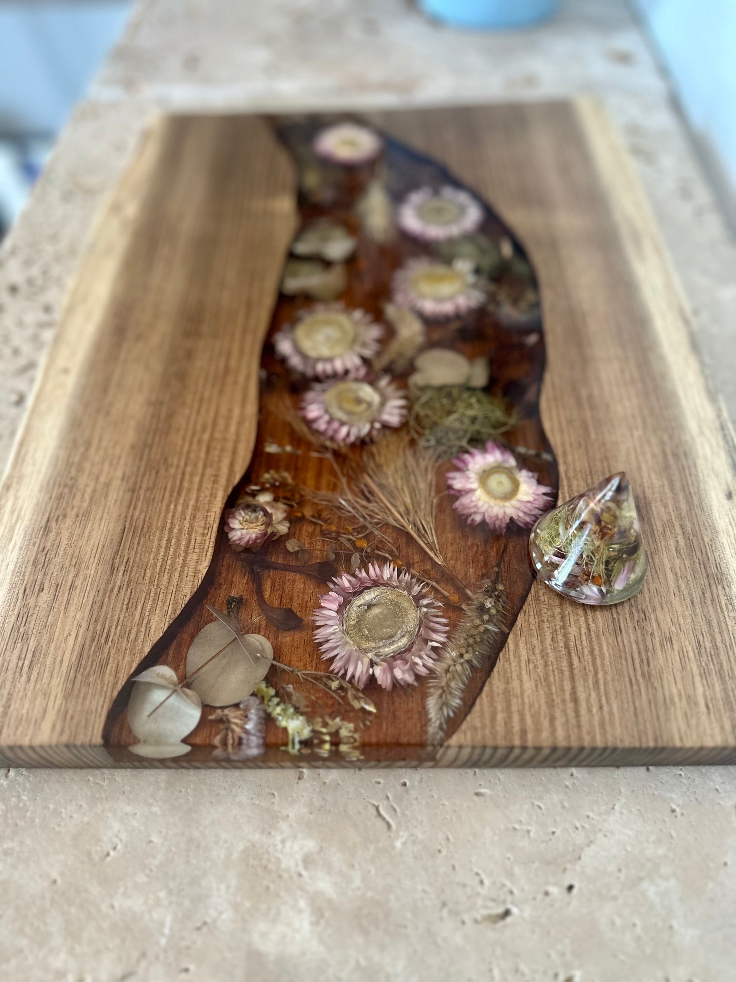 Live Edge Rectangle Serving Board Flower Preservation