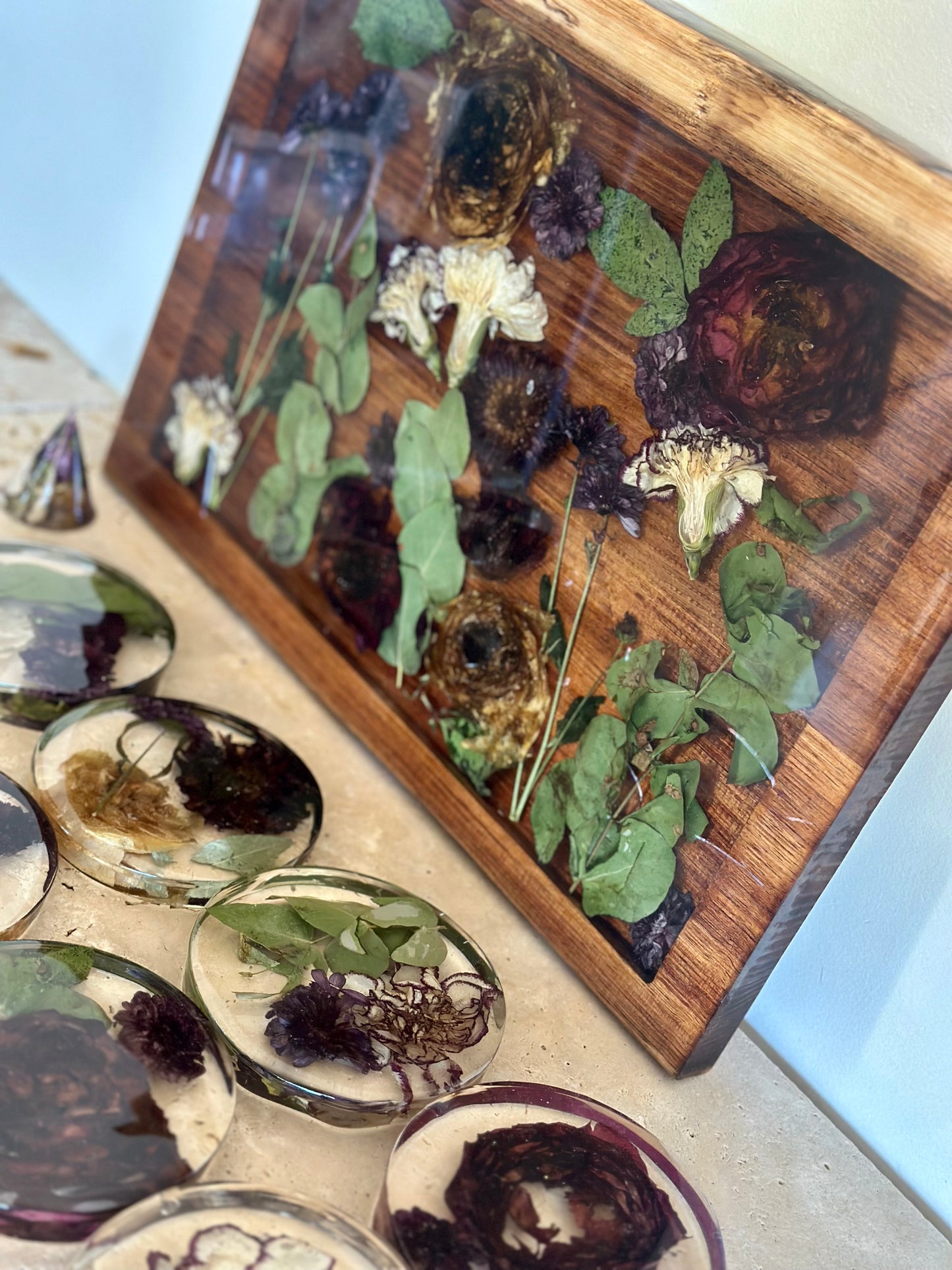 Live Edge Rectangle Serving Board Flower Preservation