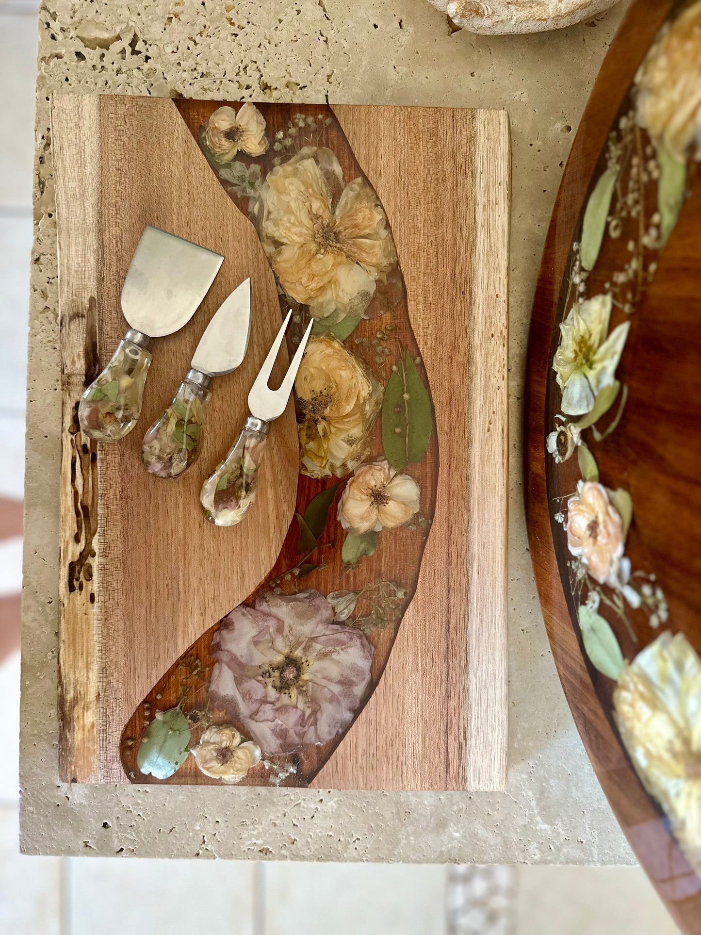 Live Edge Rectangle Serving Board Flower Preservation