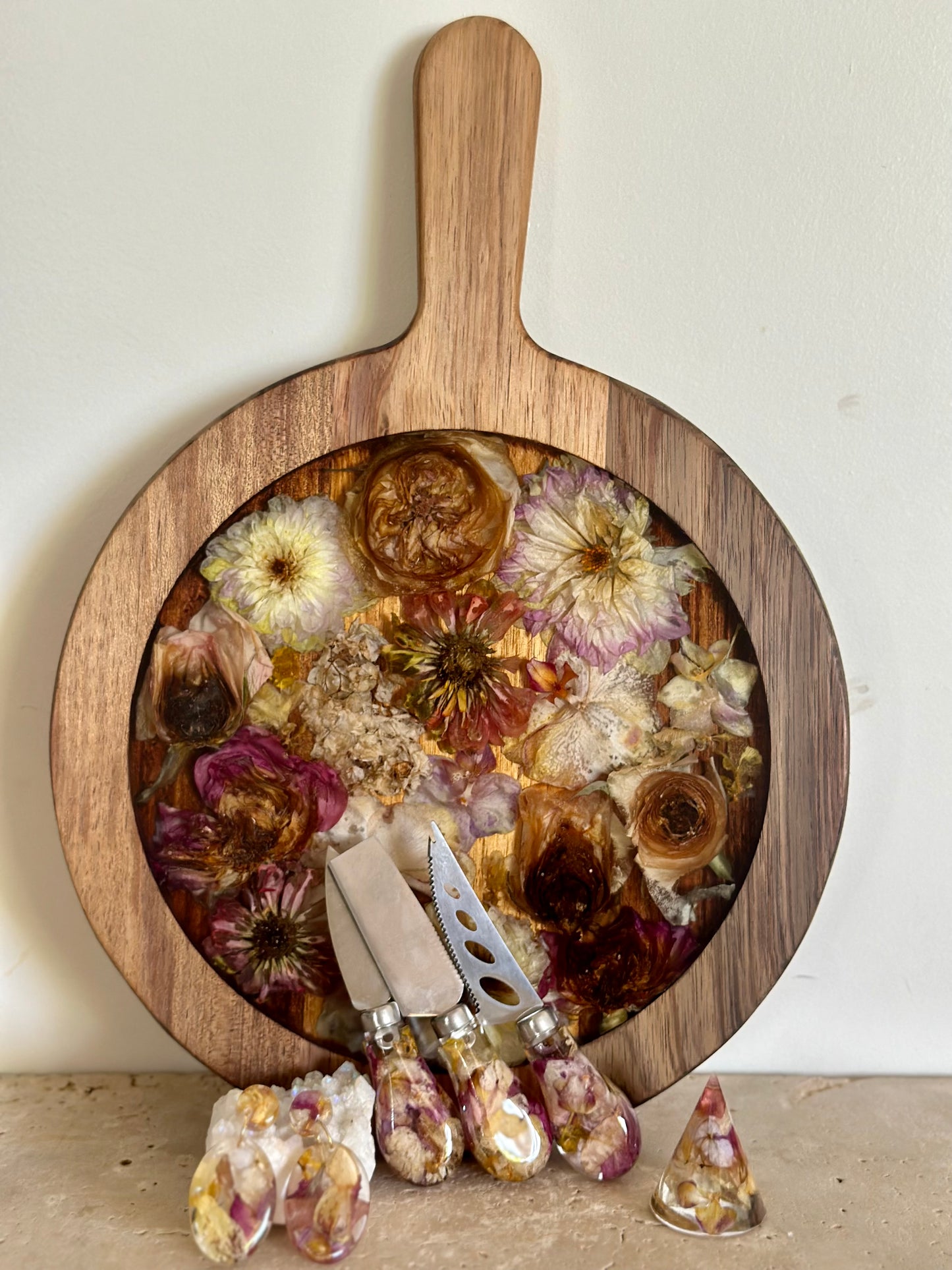 Paddle Resin Serving Board Flower Preservation