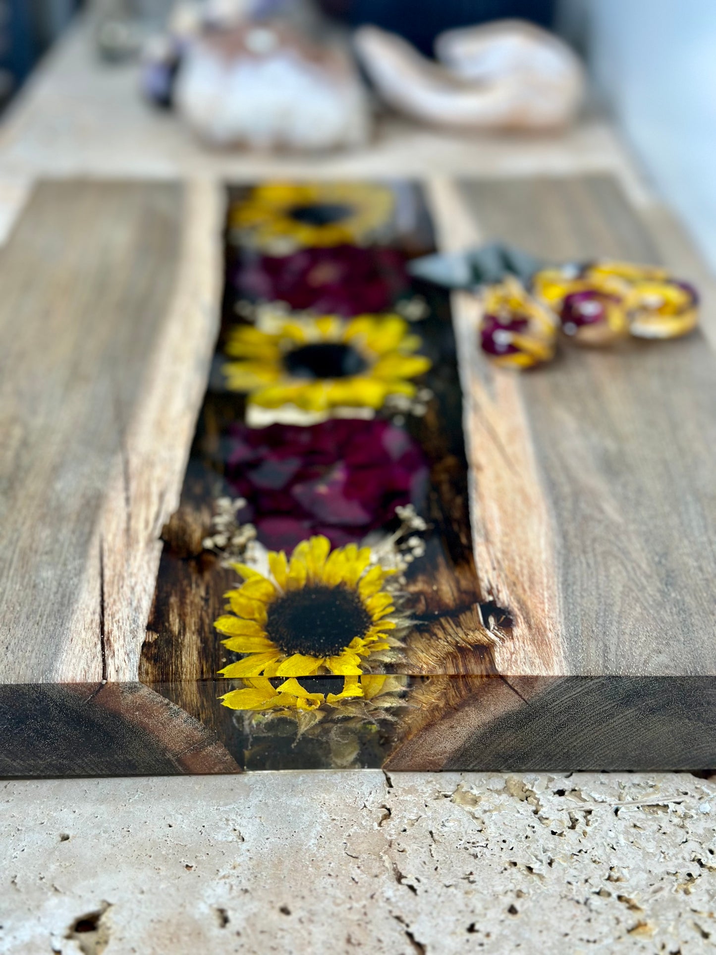 Live Edge River Serving Board Flower Preservation