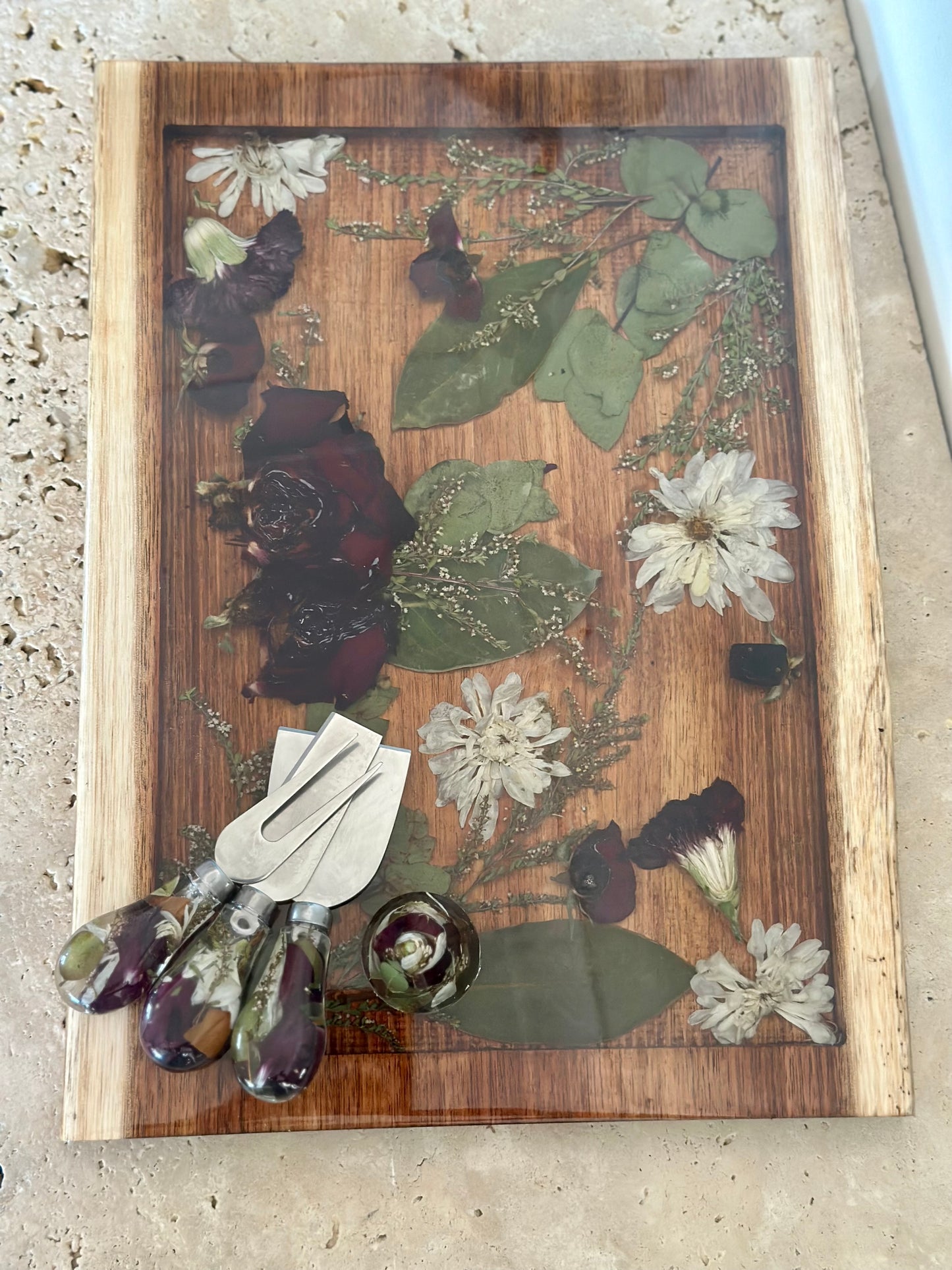 Live Edge Rectangle Serving Board Flower Preservation