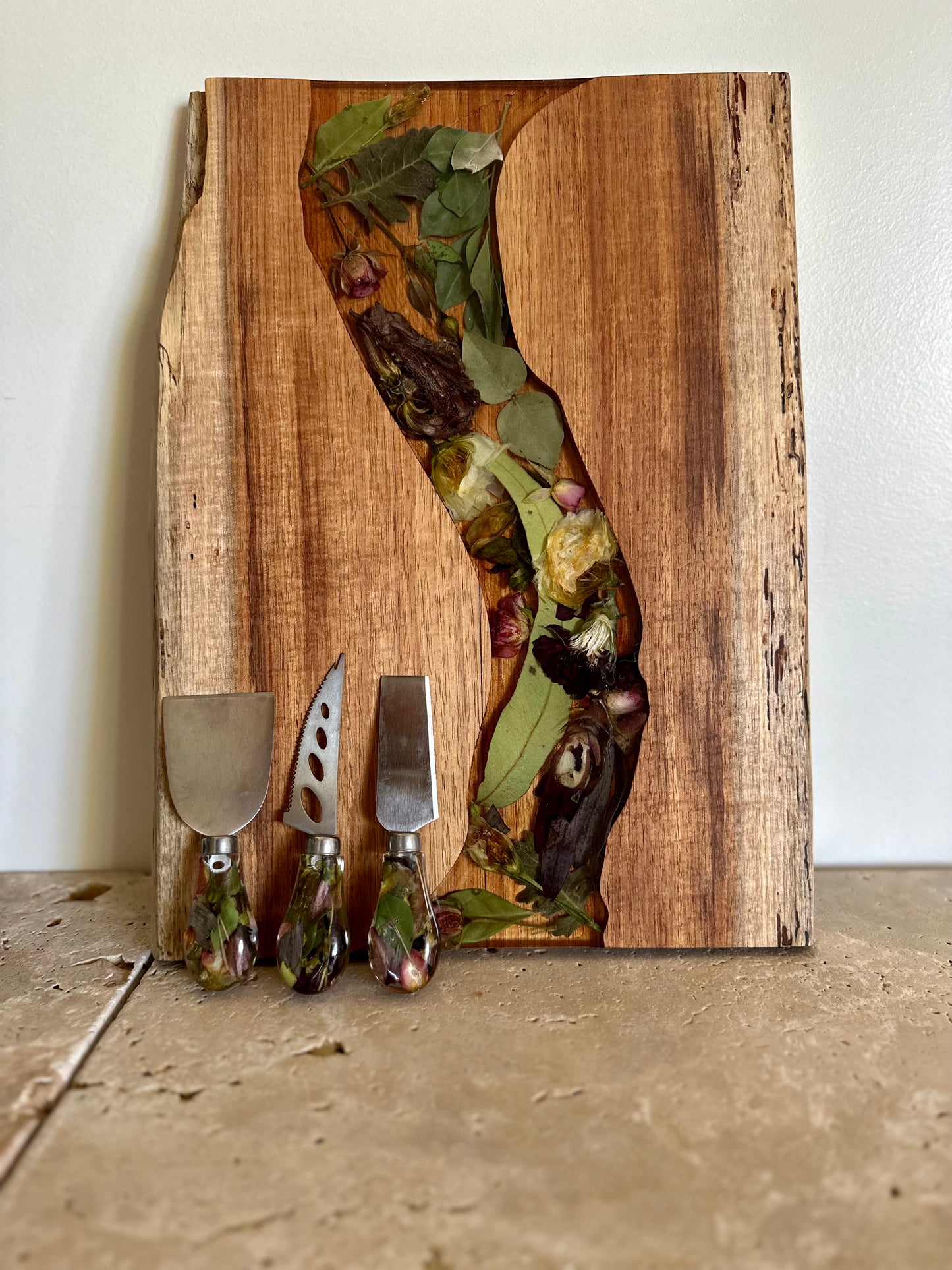 Live Edge Rectangle Serving Board Flower Preservation