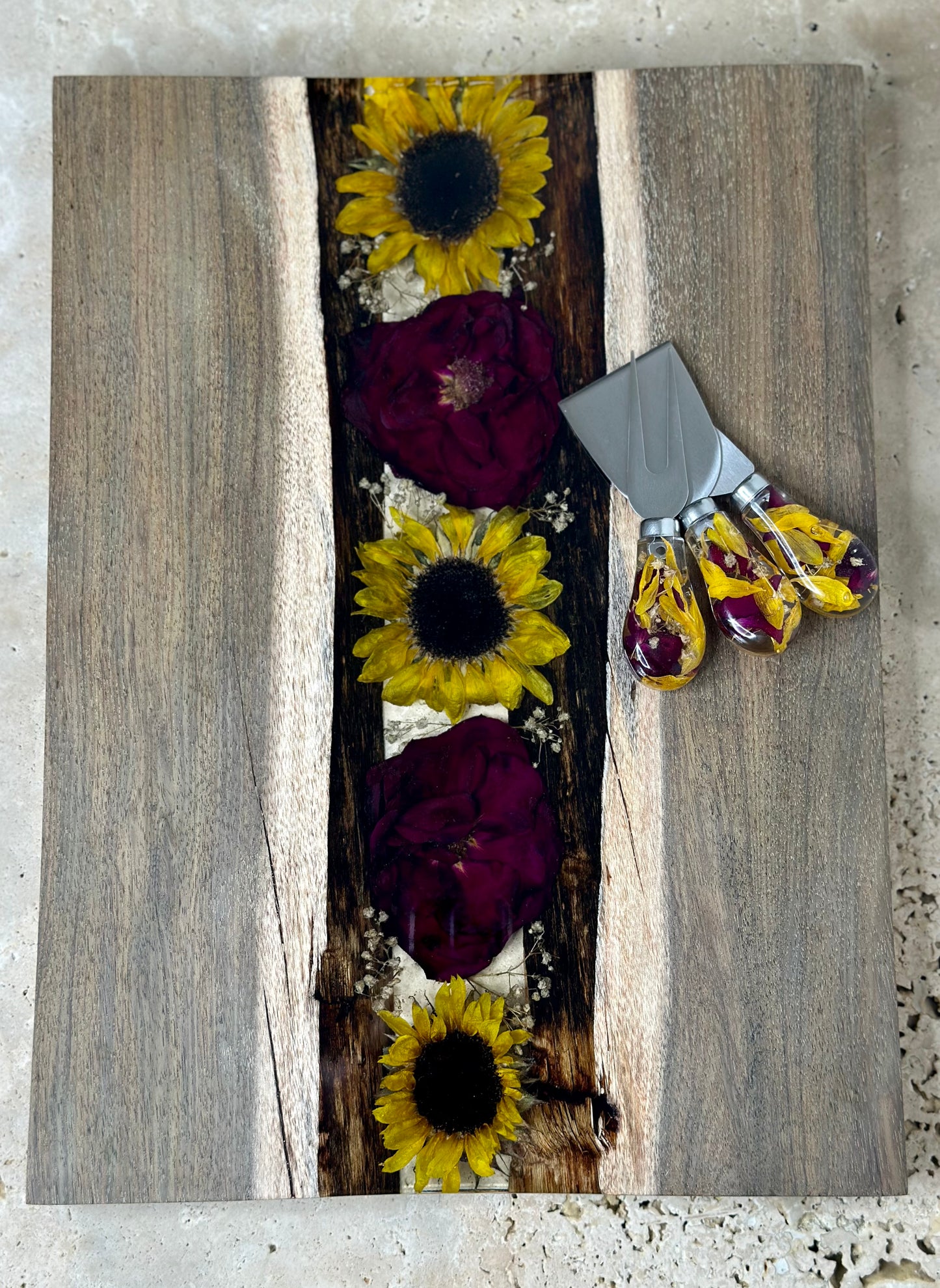 Live Edge River Serving Board Flower Preservation