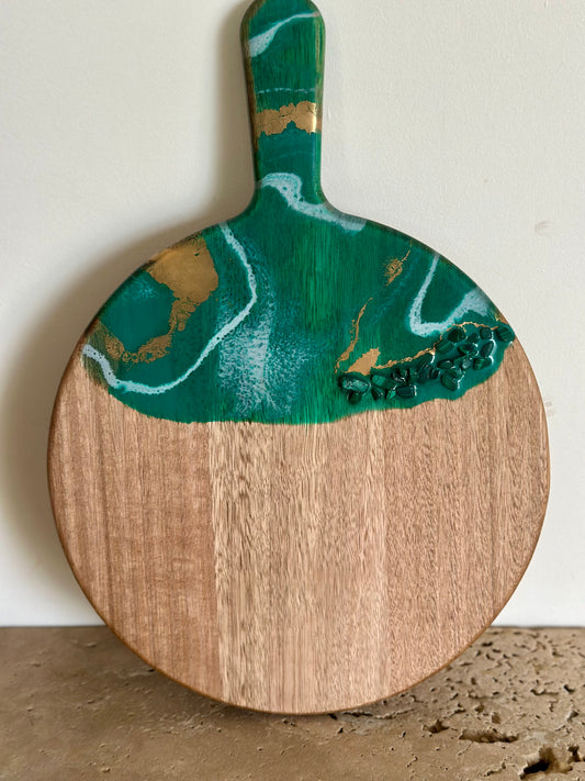 Round Paddle Resin Serving Board - Malachite