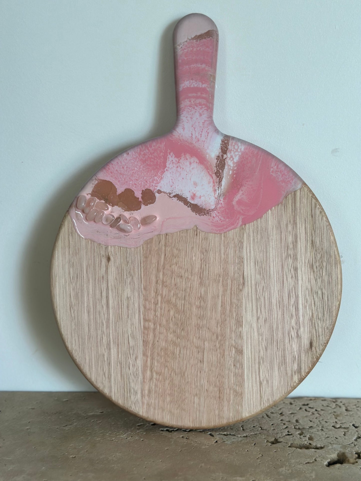 Round Paddle Resin Serving Board - Rose Quartz